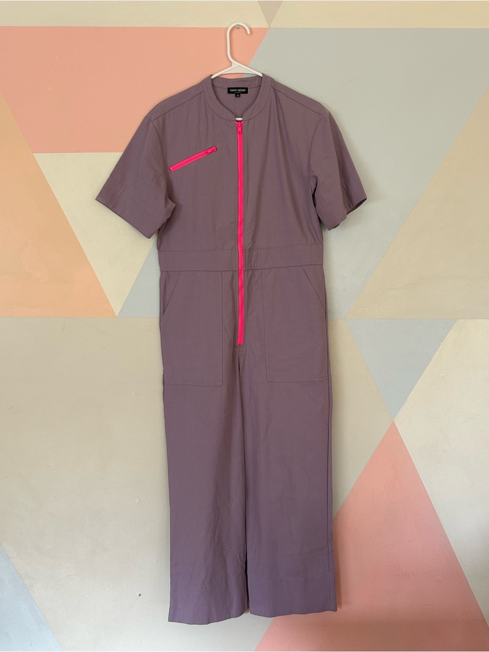 Neon Rebels Maisonette Mauve Short-Sleeve Utility Jumpsuit with Hot Pink Zippers